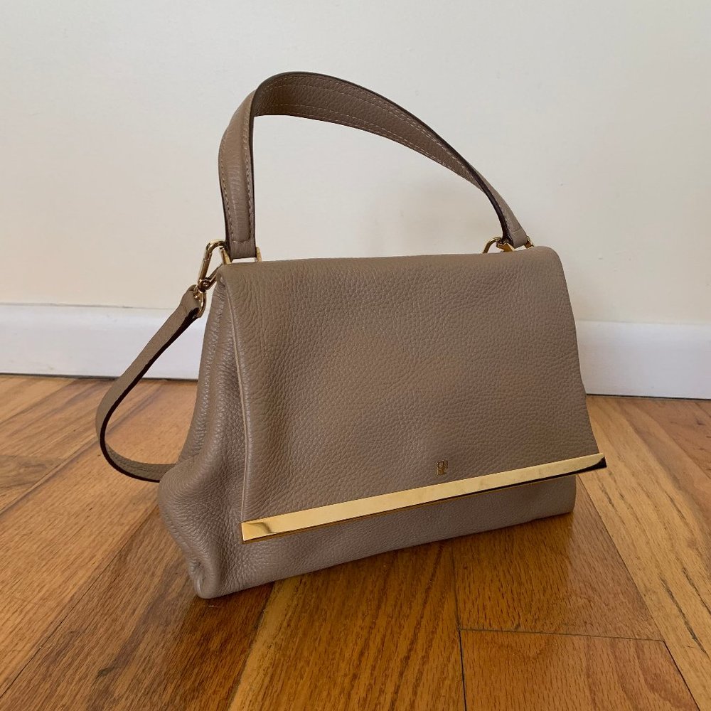CH Carolina Herrera Taupe Medium Leather Handbag